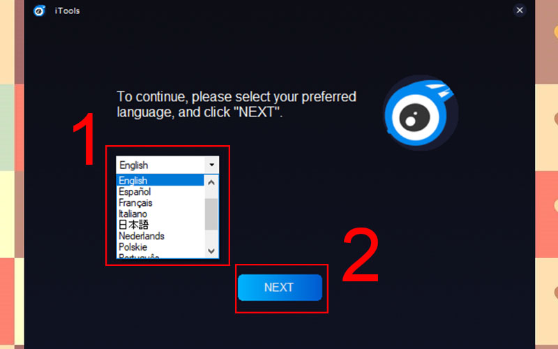 Chọn ngôn ngữ và nhấn tiếp tục